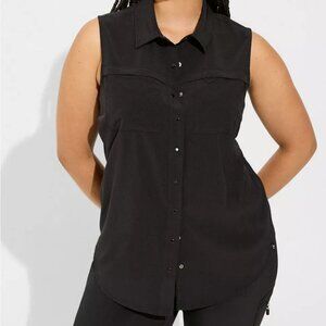 Torrid Happy Camper Stretch Woven Sleeveless Active Button Up Plus Size 3X Black